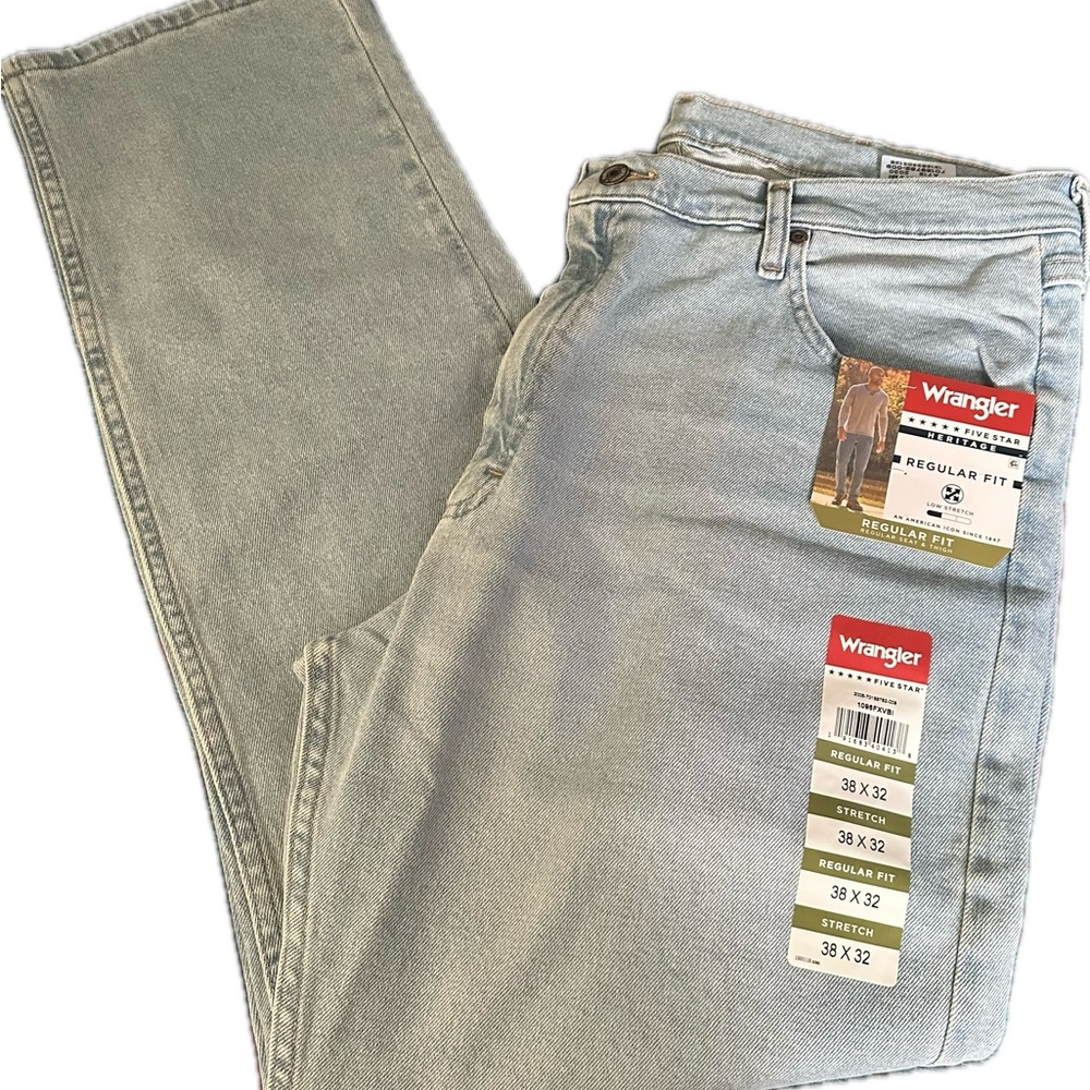 NWT Men’s Wrangler Five Star Heritage Jeans 38x32 Light Wash Regular Fit